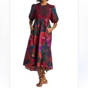 FARM Rio Floral Midi Dress - Red and Green
